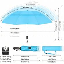 Paraguas de G4Free de 42465462 pulgadas, compacto, reversible, de viaje, con 10 varillas, resistente al viento y a la lluvia, doble capa, apertura y cierre automticos - Azul cielo + 54 inch - Ver 3