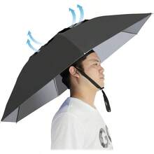Hat Folding Adjustable Rain Cap, 37.4 UPF 50+ Large Hands Umbrellas, - Ribs Waterproof Headwear Fishing Gardening Sunshade Outdoor - Negro - - Ver 2