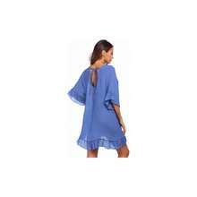 Women's Swimsuit Cover Ups Bathing Suit Coverups Dress Ruffle Sleeves Bikini Beachwear Loose Top XS - 3XL - Azul traslúcido + Chica - Ver 4
