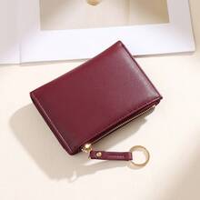 New Women Wallet & Key Chain Asymmetrical Design Ultra-Thin Compact Bifold Zipper Coin Purse For Women Mini Wallet Purse Wallet Small Wallet Card Wallet Coin Wallet Money Wallet Cute Wallet - Burgundy - View 3