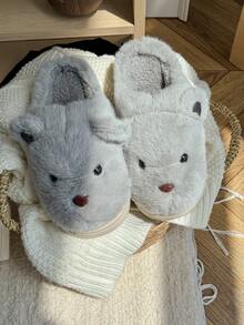 Niebieskie, pluszowe kapcie EVA z motywem misia z kreskówki, słodkie zwierzątka, grube, puszyste, zimowe kapcie do użytku wewnątrz i na zewnątrz