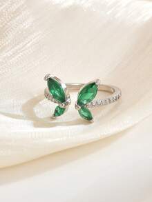 1 Peça Anel Aberto com Design de Borboleta Incrustado de Zircônia Cúbica em Cobre, Design Delicado e Vívido, Pertence ao Estilo de Joias Fresco e da Moda, Adequado para Embelezamento do Visual Diário