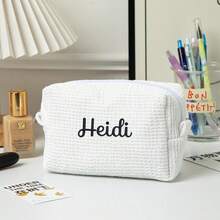 Custom Name Embroidered Cosmetic Bag, Solid Color Toiletry Wash Pouch, Stylish Makeup Storage Organizer, Multifunctional Travel Bag, Gift For Girl - Multicolor - View 13