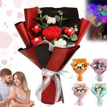 Ramo de flores de ganchillo Flor de punto Decoración del hogar Regalo del día de la madre Flores artificiales para el cumpleaños del día - Rojo - Ver 6