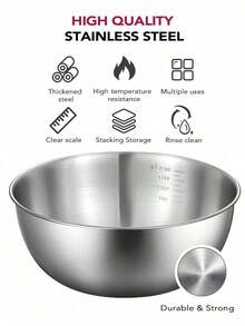 Powcan Stainless Steel Mixing Bowl Set, 3-Piece Nesting Bowls For Cooking, Baking, Salad, And Meal Prep | Stackable Design, Easy To Clean, Durable And Versatile For Kitchen Use - Silver-3-piece Set - View 3