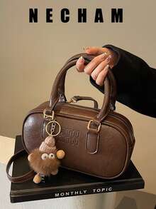 Borsa a tracolla in pelle vintage di colore unito con doppia cinghia, popolare borsa da donna per l'autunno e l'inverno, portafoglio in pelle, ultima moda borse in pelle da donna, perfetta abbinata per i vestiti autunnali da donna