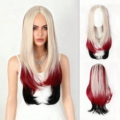 Lång Rak Röd Syntetperuk Med Slingor Naturligt Hår För Kvinnor Värmebeständig Peruk Lämplig För Rollspelsfester Och Dagligt Använd