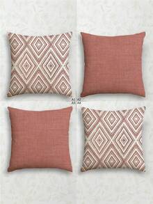 4 buah Sarung Bantal Dekoratif, Pola Geometris, 100% Serat Poliester Hypoallergenic, Bahan Linen Klasik, Resleting Tersembunyi, Dapat Dicuci dengan Mesin, Desain Garis Modern Minimalis, Penutup Resleting, Sarung Bantal Dekorasi Rumah untuk Sofa, Ruang Tamu, Kamar Tidur, Tanpa Isian Bantal - Berwarna merah muda - View 5