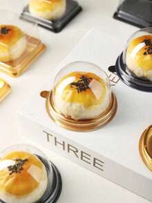 50pcs Mini Cake Boxes, Transparent Plastic Small Cupcake Boxes With Round Dome Lids, Sets Of Thickened Round Egg Yolk Pastry Packaging Boxes With Lid And Bottom Dessert Cake Tray Single Dessert Transparent Packaging Box