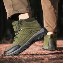 Botas de senderismo retro para hombres - Cálidas, duraderas, antideslizantes con soporte elástico para el tobillo | Parte superior de PU y suela de goma | Cierre de cordones | Adecuado para aventuras en todas las estaciones, zapatos para camping al aire libre, suela duradera