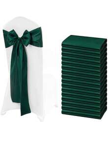 2pcs/10pcs Dark Green Satin Chair Sash Knot Silk Wedding Chair Ribbon Bow Belt Party Wedding Chair Sash Tie For Birthday, Event, Hotel, Restaurant, Ceremony, Banquet Decoration