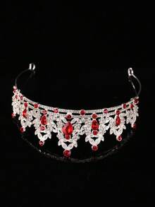 1pc Girls' Luxury Rhinestone Princess Crown Headband - Red - View 4