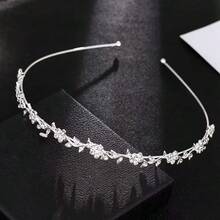 2 Pieces Rhinestone Bridal Crystal Women's Headband Wedding Flower Girl Pearl Diamond Slim Thin Silver Flower Leaves Crown Hair Band Accessories Headpiece Tiara For Bride Bridesmaids