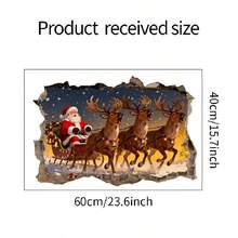 قطعة واحدة من ملصق الحائط الزخرفي لعيد الميلاد بصورة سانتا كلوز والرنة، ملصق بتأثير جدار مكسور، ملصق لاصق من البي في سي لديكور العطلات، منظر شتوي مذهل لمنظر الثلج، ديكور منزلي مناسب لغرفة المعيشة والنوم والمتجر