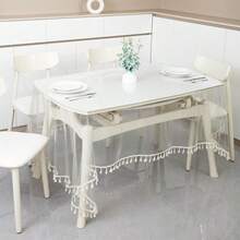 1 قطعة مفرش طاولة مستطيل شفاف مع شرابات - مفرش طاولة شرابات عتيق - مفرش طاولة بطراز إنس، مناسب للتناول، الحفلات، المطاعم، ديكور طاولة المقهى - أبيض - مشاهدة 9