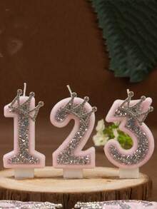 1支皇冠水晶银色粉色创意数字0-9蜡烛，生日派对粉色闪亮皇冠造型数字生日蜡烛，银色镶钻，营造氛围，适合生日庆祝、开学季和情人节蛋糕装饰 - 彩色 - 查看 5