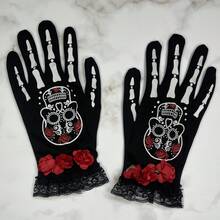 4/3/2/1 Pairs Halloween Skull Touchscreen Skeleton Gloves, Suitable For Women And Children's Halloween Party Costumes, Black Polyester Gloves - Multicolor - View 16