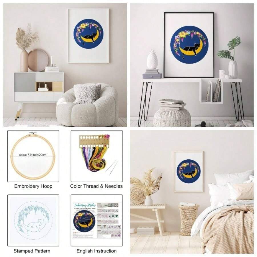 Mushroom Embroidery Kits Beginners With Art Night Pattern, Adults Starter Kit Needlepoint