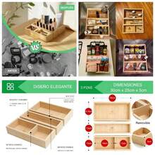 Organizador De Cubiertos Para Cajon De Bamb - Set De 3 Cajas Multifuncionales Ajustables, Para Capsulas De Caf - Porta Cubiertos De Cocina, Organizador De Lujo - 3 piezas - Ver 1