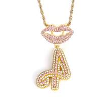 Srebrzysty różowy damski naszyjnik A-Z inicjały hip-hopowe klasyczne usta szczęśliwe nazwisko litera wisiorek łańcuch punkowy impreza świąteczna odzież męska damska biżuteria modowa dla kochanków żona mąż dziewczyna prezent na walentynki