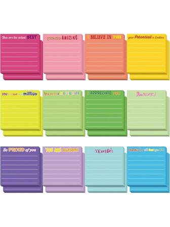 24 Notebooks (Each Containing 30 Sheets), In 12 Different Colors. Full Of Creative Motivational Quotes And Inspiring Words. Durable Adhesive Paper. Suitable For Students, Offices, Families For Organization, Schedules, Diaries, Notes And Reminders.