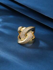 1pc Copper Zirconia Material Fashionable Charm Heavy-Duty X Letter Unisex Ring, Suitable For Gift, Women's Holiday And Daily Wear