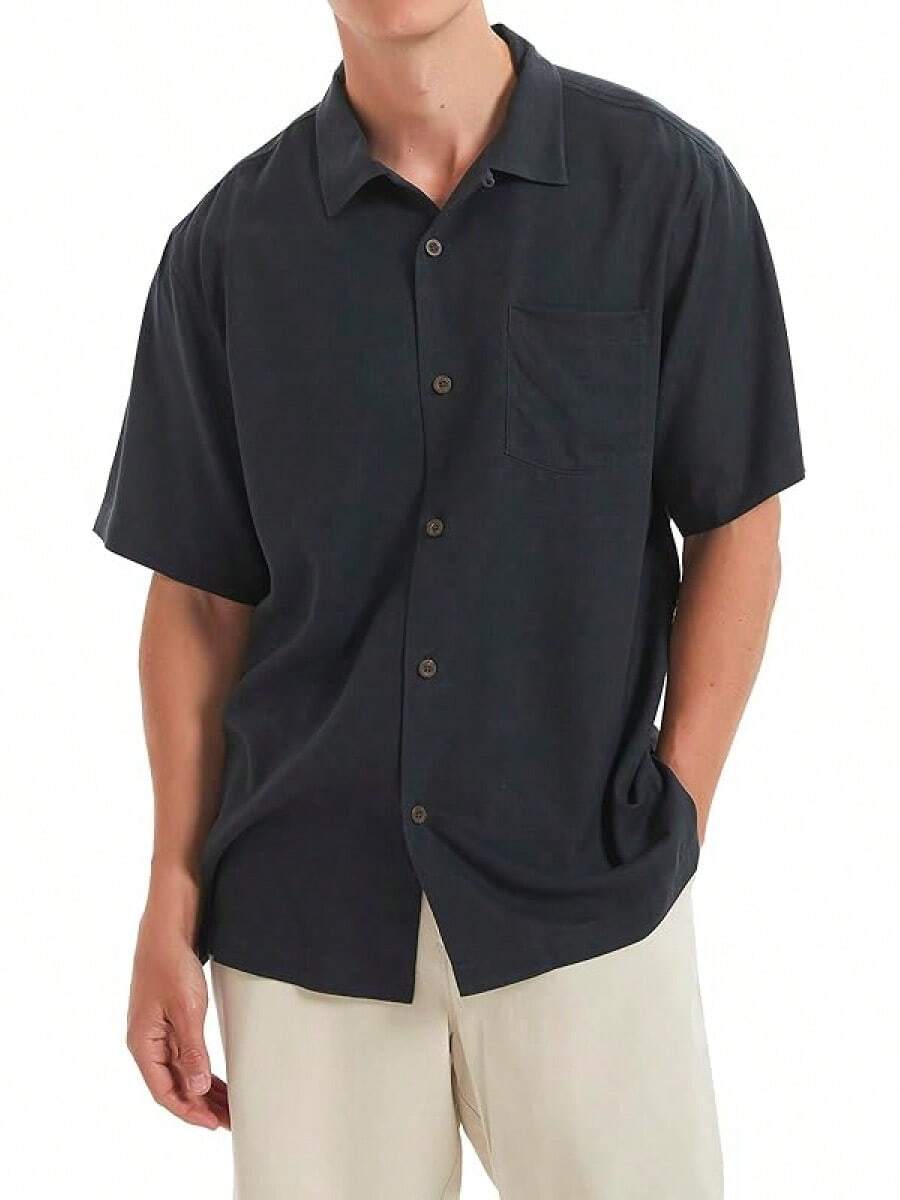 Men's Silk Button Down Shirts Short Sleeve Casual Tropical Holiday Hawaiian Shirtshalloween - Charcoal Grey - View 1