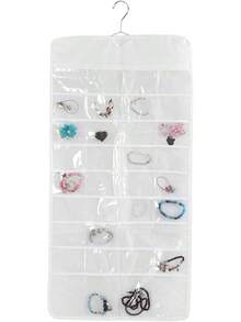 Caja de almacenamiento de joyas colgante, doble cara, material de PVC transparente, bolsa de almacenamiento transparente para colgar sobre la puerta, caja de almacenamiento de accesorios de joyas (72 compartimentos) - 1 - Ver 5