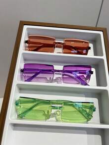 12pcs Women's Frameless Square Colorful Eyeglasses For Beach Party, Outdoor Casual Street Style - 彩色 - 查看 8