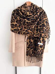 1pc Women's Black Thickened Plush Wool Double-Sided Imitated Cashmere Scarf, Elegant And Fashionable, Couple Shawl Scarf, Versatile And Warm, Suitable For Daily Use In Autumn And Winter