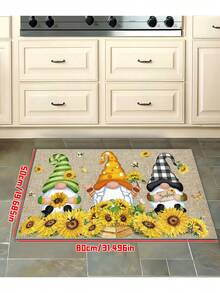 1 Stück saugfähige rutschfeste Dekorative Fußmatte mit Frühlingsmotiv Sonnenblume & Gnom - leicht für Wohnzimmer & Küche - Raumdekoration, Heimdekoration