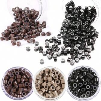 500Pcs Premium Silicone Micro Link Rings 5mm Lined Beads For I Tip Hair Extensions (1000Pcs, Dark Brown)