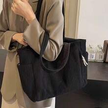 Autumn/Winter Casual One Shoulder Shopping Bag, High-End Corduroy Tote Bag For Commuting, Large Capacity One Shoulder Bag Suitable For Daily Commute, Shopping, Travel, Student School Backpack