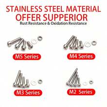 240 piezas Juego de surtido de tuercas y pernos hexagonales - Tornillos de cabeza hueca M2, M3, M4, M5 con arandelas planas, 240 piezas de pernos