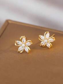 1 Pair / Vintage And Elegant RAL Rhie Stud Earrings, Suitable For Daily Wear And Gift Giving, A Perfect Choice For Valentine's Day Gifts - 金色 - 查看 10