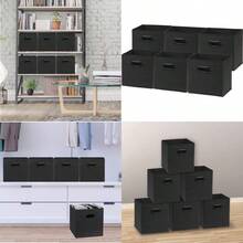 SimpleHouseware Foldable Cube Storage Bin With Handle 6 Pack Black