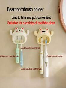 2个装小熊牙刷架，牙刷收纳架，牙刷整理器，免钻孔牙刷架 - 彩色 - 查看 4