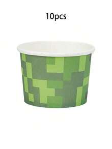 10 件/20 件/50 件绿色像素奶油杯像素生日派对甜点碗，用于盛放冷热食物，适用于采矿游戏玩家用品像素纸质甜点圣代冰冻酸奶汤杯，适用于视频游戏生日派对装饰 - 綠色 - 查看 10