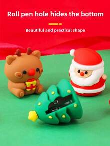 1pc Cute Christmas Pencil Sharpener, Dedicated For Pencils, Christmas Gift, Christmas Tree, Reindeer, Hamburger Pencil Sharpener, Popular Student Gift - Multiple Options - View 3