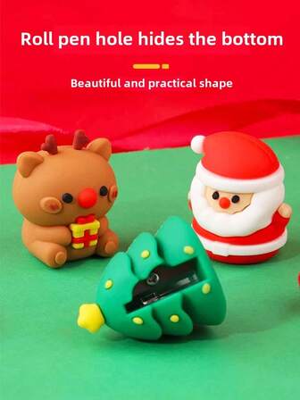 1pc Cute Christmas Pencil Sharpener, Specialized For Pencils, Christmas Small Gift, Christmas Tree, Reindeer, Hamburger Pencil Sharpener, Popular Student Gift