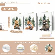 3 buc/set poster pe pânză cu animale din pădure pentru camera copiilor, decor de perete pentru camera copiilor, cadou pentru petrecerea de baby shower, artă pentru camera copiilor, animale din pădure, animale în acuarelă, urs, vulpe, raton, potrivit pentru decorul casei, decorul camerei, decorul dormitorului, decorul camerei de zi, decorul băii, decorul de perete, artă de perete opțională cu ramă