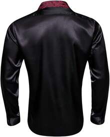 Mens Satin Silk Shirts Long Sleeve Designer Dress Shirt Shiny Untucked Casual Button Down Shirt Party Disco Formalhalloween - B 黑色 紅色 緞面 - 查看 3