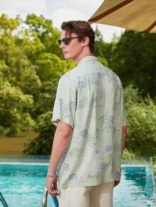 Men's Silk Hawaiian Floral Shirts Short Sleeve Button Down Casual Tropical Holiday Beach Shirtshalloween - Màu xám đen - Xem 5