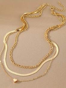 قلادة سلسلة ثعبان قلب متعدد الطبقات أنيقة وبسيطة للنساء قطعة واحدة