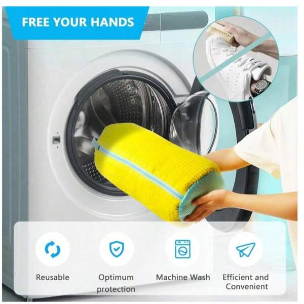 كيس غسيل الأحذية المقاوم للتآكل مناسب لجميع أنواع الأحذية، تنظيف عميق، مريح، سريع، بدون ماء، خالي من بقع الماء، تنظيف لطيف بدون تآكل الأحذية، كيس غسيل واقي مبطن بكثافة عالية، قابل لإعادة الاستخدام، مناسب للغاية للأحذية الرياضية