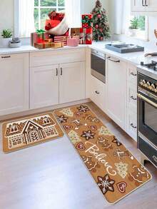 1 pièce/2 pièces/3 pièces Paillasson en peluche à thème de Noël, avec éléments de Noël multicolores. Tapis mignon en forme d'homme en pain d'épices et de maison de dessin animé. Tapis de Noël, tapis du Nouvel An, tapis de salon, tapis de chambre à coucher, tapis de salle à manger, tapis de cuisine, très absorbant