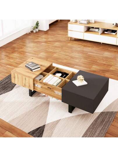 Multifunctional Moderne Sliding Coffee Tafel Hidden Storage, High Quality Wood Metal Bracket, Home Office Easy To Install, 155 55 40 Cm view 3