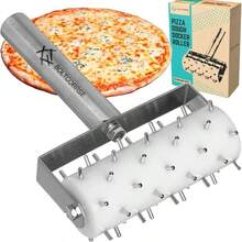 Rodillo profesional para pizza de acero inoxidable con espigas, acoplador de masa para galletas, pan casero, tarta, galletas - plateado - Ver 2