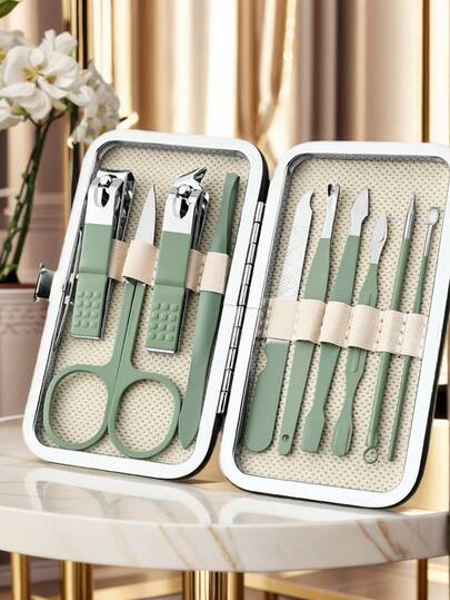[7pcs Nail Care Kit] Stainless Steel Nail Care Kit With Portable Travel Case Nail Clippers Eyebrow Scissors & Nail Files Pedicure Manicure Set For Home & Travel Use Men Women Gifts Nail Pick