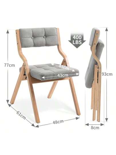 HOMEFUN Folding Chairs Cushion, Wooden Padded Pack, Portable Assembled Dining Stoel Guests Kitchen Office Wedding Grijs view 2